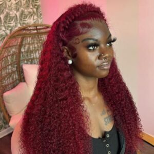 13x4 13x6 Burgundy Deep Wave Frontal Wig Curly Wigs Human Hair Hd Colored 99j Red Lace Front Human 22 inch