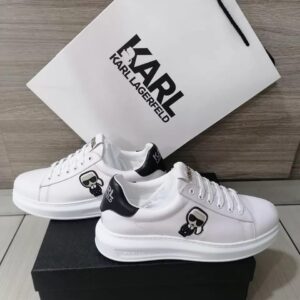KARL LAGERFELD LOGO-PATCH LEATHER SNEAKER WHITE