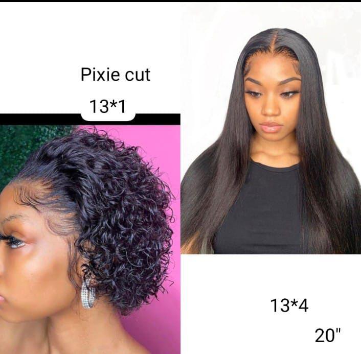 PIXIE CUT 13x1 and STRAIGHT HUMAN HAIR 13x4 20Inch COMBO WIGS