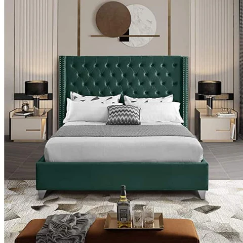 Colorado Double Sleigh Bed - Green Velvet