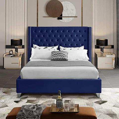 Colorado Double Sleigh Bed-Navy Velvet