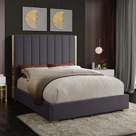 Florida Double Sleigh Bed-Gray Velvet