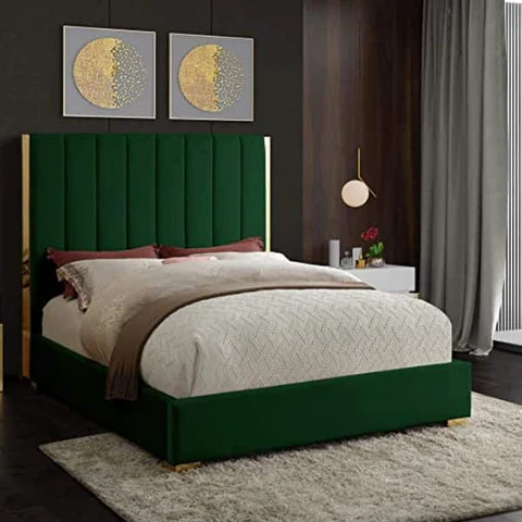 Florida Double Sleigh Bed-Green Velvet