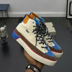 Lacoste Gripshot Mid Sneaker (White/Brown/Blue)