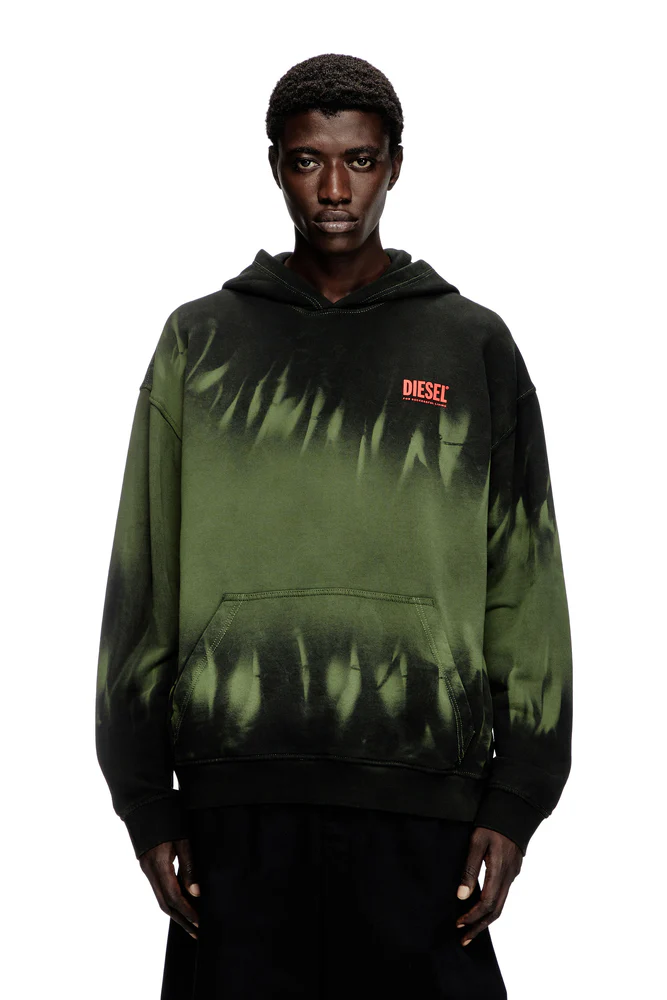 Tie-dyed hoodie with logo print greenish
